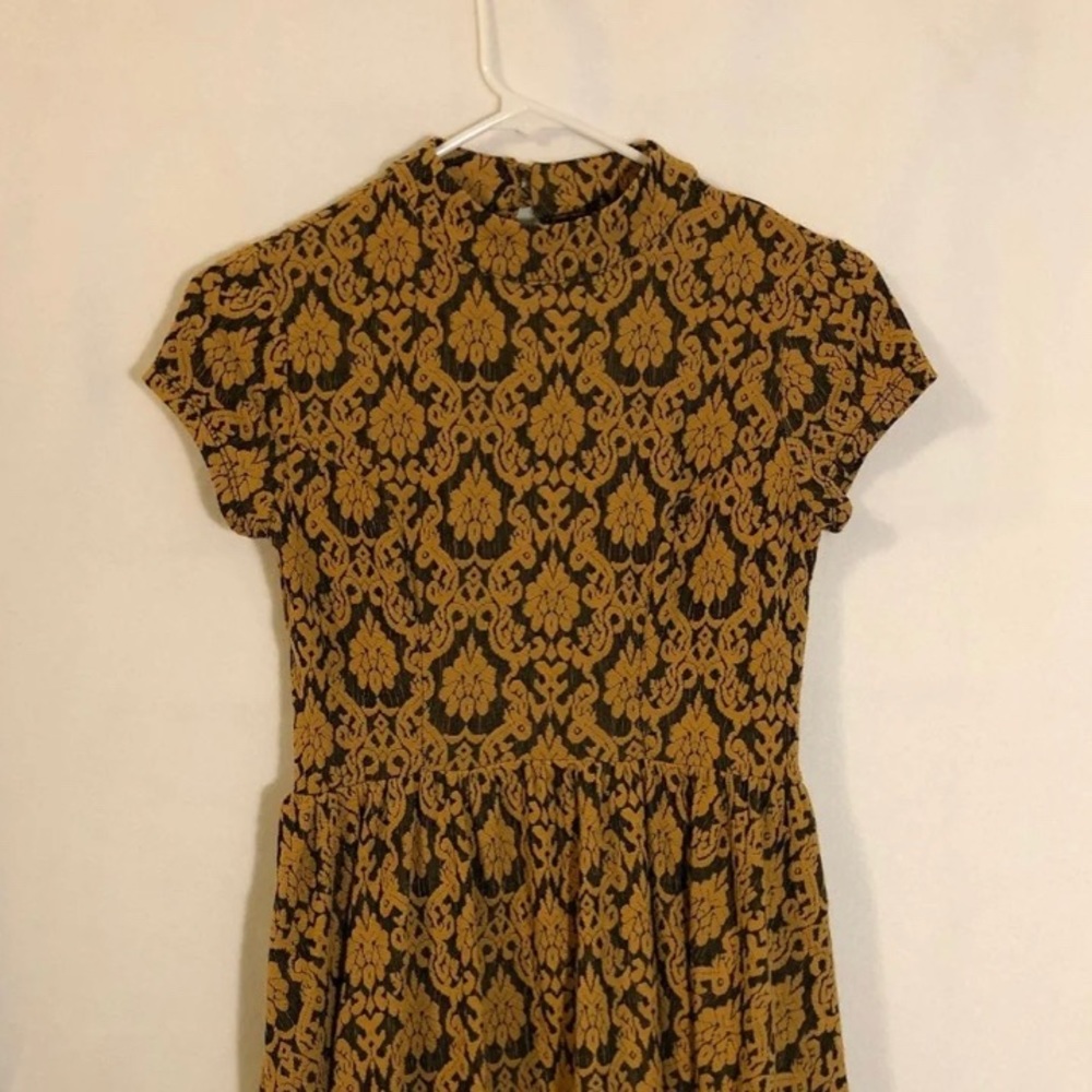 Mustard Damask Mockneck Dress